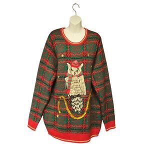 Holiday Hype Mens XXL Christmas Sweater Owl 3D Embroidered Long Sleeve